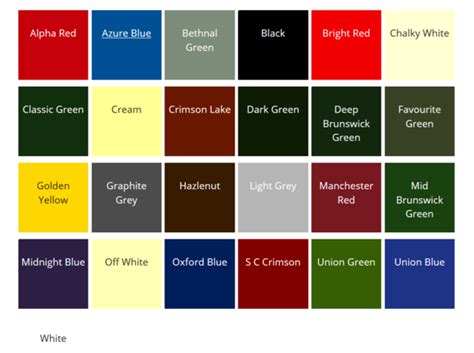 coach paint colour chart.